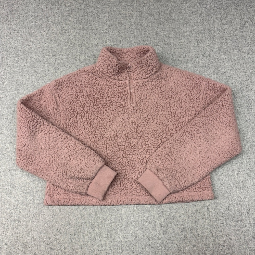 Love Tree Sherpa Fleece Quarter Zip Pullover M Mauve Pink Cropped Mock Neck